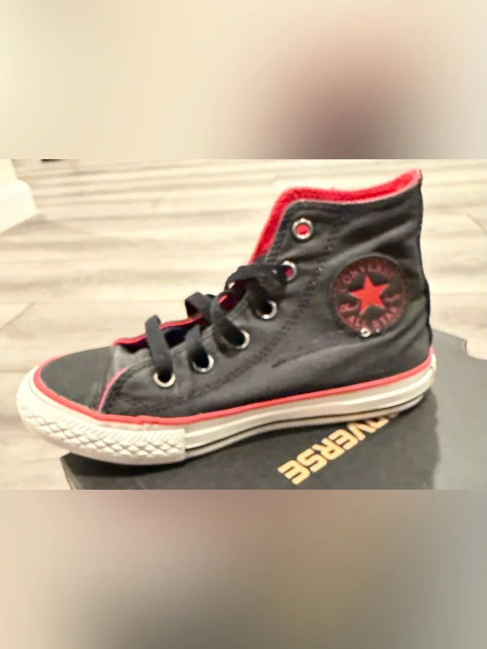 Kids Converse High-Top Sneakers - Black with Red Trim